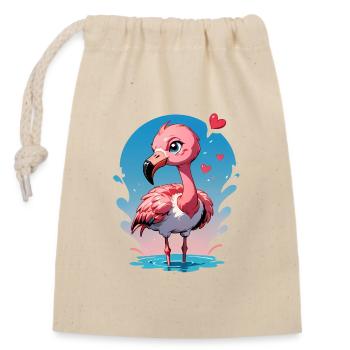 Verschenke diesen süßen Flamingo zum Valentinstag - Verschließbarer Geschenkbeutel aus Baumwolle (14x20cm) - Natur - Vorne