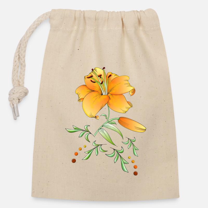 fleur1 - Sac cadeau en coton avec cordon (14 x 20 cm) - nature