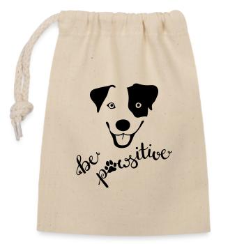 Cheerful dog "be pawsitive" - Closable cotton gift bag (14x20cm) - nature - Front