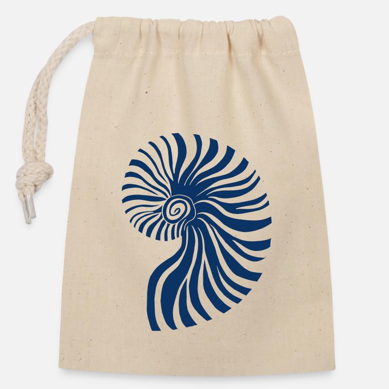 Ammonite bleu - Sac cadeau en coton avec cordon (14 x 20 cm) - nature