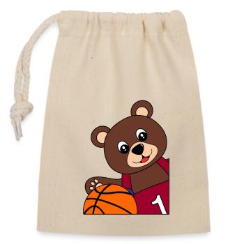 Bär mit Basketball - Basketballmotiv - Verschließbarer Geschenkbeutel aus Baumwolle (14x20cm) - Natur - Vorne