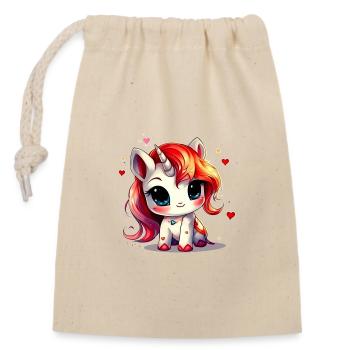 Unicorn and hearts - Fantasy Love - Closable cotton gift bag (14x20cm) - nature - Front