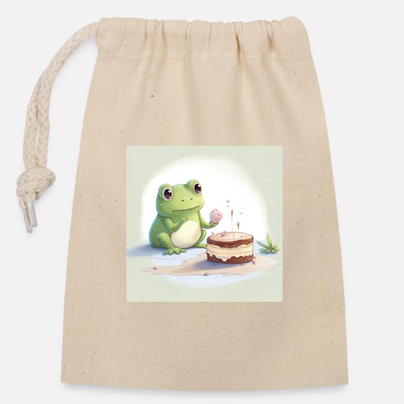 frog eats cake - Verschließbarer Geschenkbeutel aus Baumwolle (14x20cm) - Natur