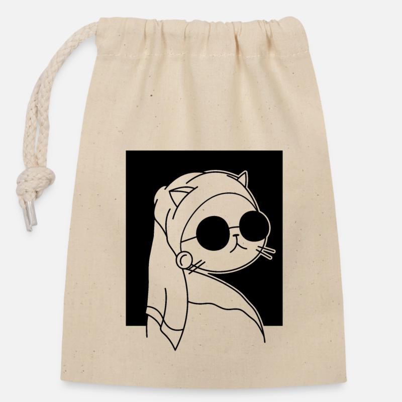 Portrait de chat - Sac cadeau en coton avec cordon (14 x 20 cm) - nature