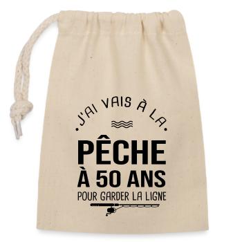 50 ans je vais à la pêche pour garder la ligne - Sac cadeau en coton avec cordon (14 x 20 cm) - nature - Devant