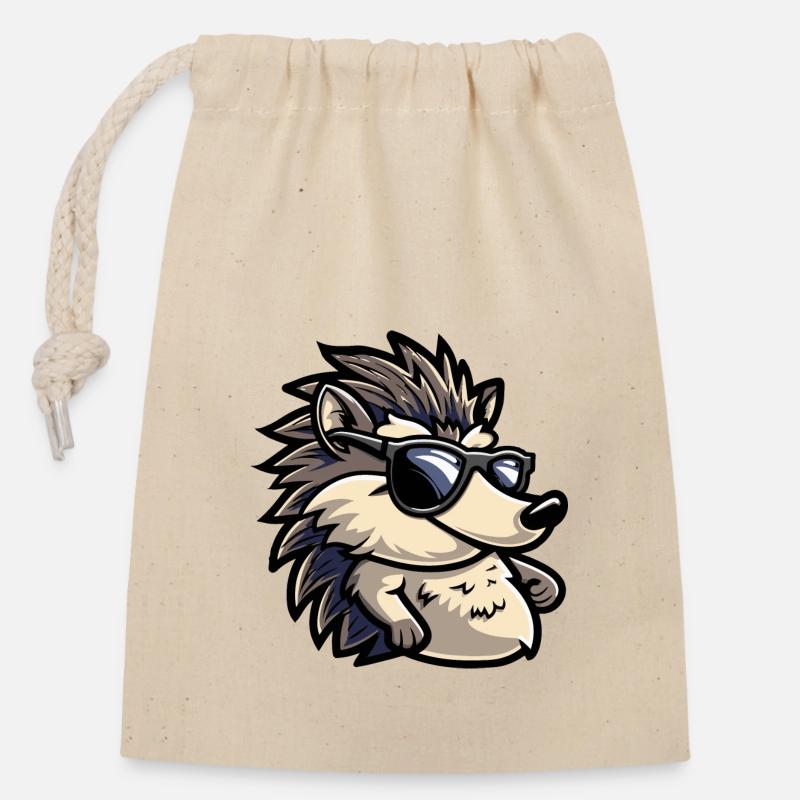 Animal hérisson - Sac cadeau en coton avec cordon (14 x 20 cm) - nature