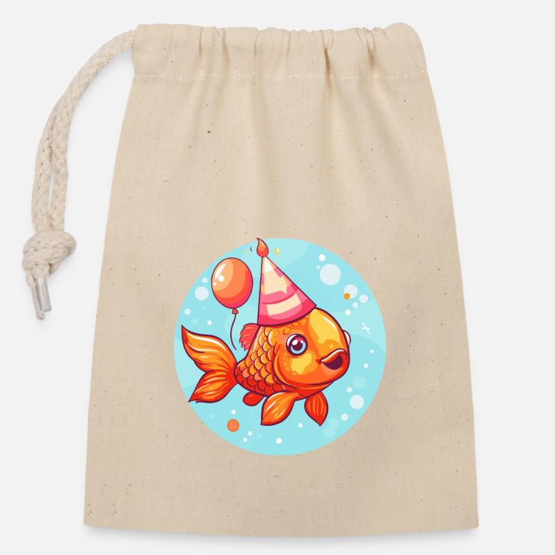 Goldfische Geburtstag Comic - Verschließbarer Geschenkbeutel aus Baumwolle (14x20cm) - Natur