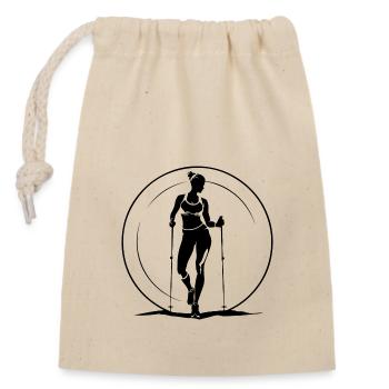 Silhouette de marche nordique - Sac cadeau en coton avec cordon (14 x 20 cm) - nature - Devant