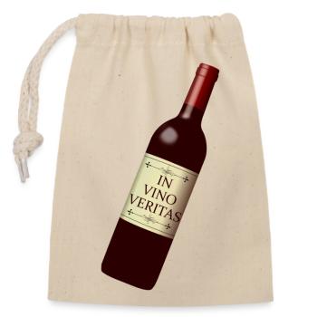 weinflasche in vino veritas - Verschließbarer Geschenkbeutel aus Baumwolle (14x20cm) - Natur - Vorne
