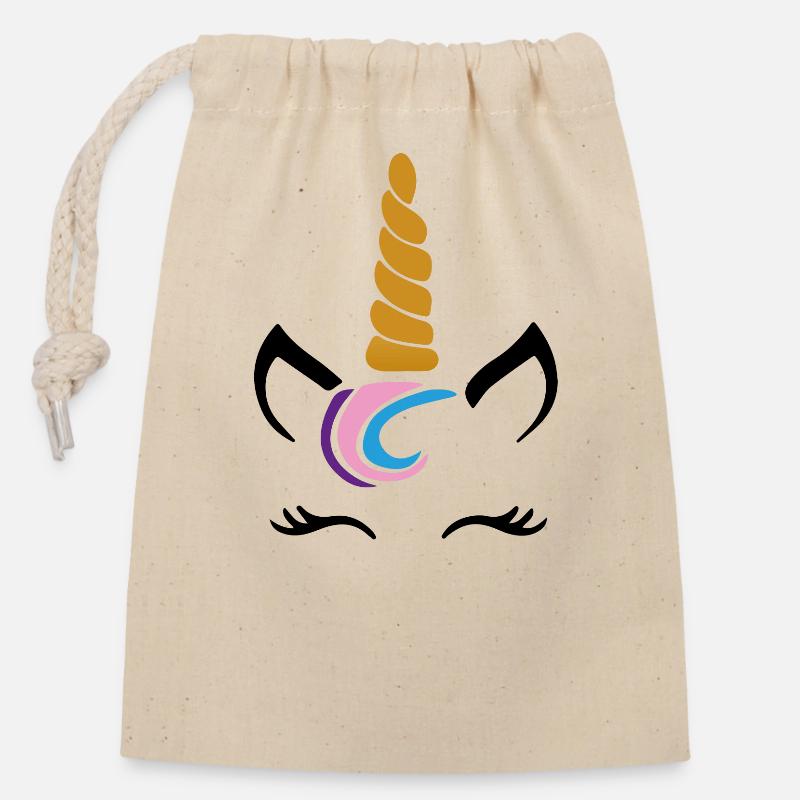 Licorne - Sac cadeau en coton avec cordon (14 x 20 cm) - nature