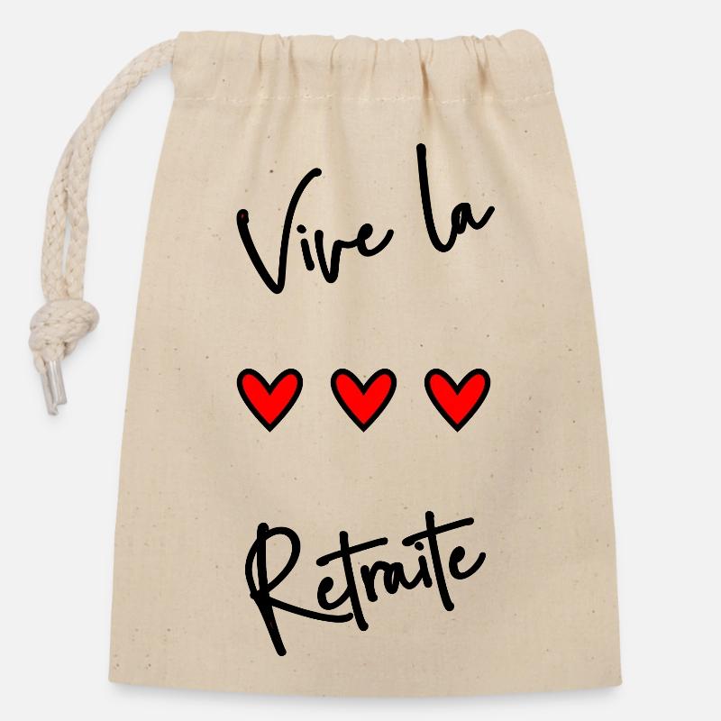RETRAITE. BONNE RETRAITE. JOYEUSE RETRAITE - Sac cadeau en coton avec cordon (14 x 20 cm) - nature