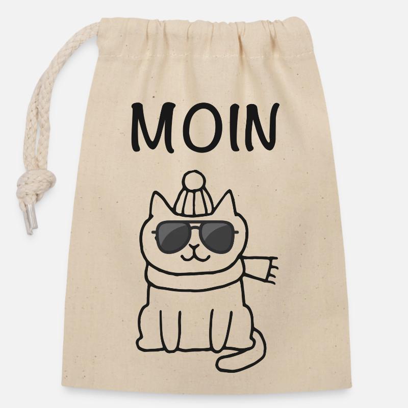 Moin Katze mit Sonnenbrille - Verschließbarer Geschenkbeutel aus Baumwolle (14x20cm) - Natur