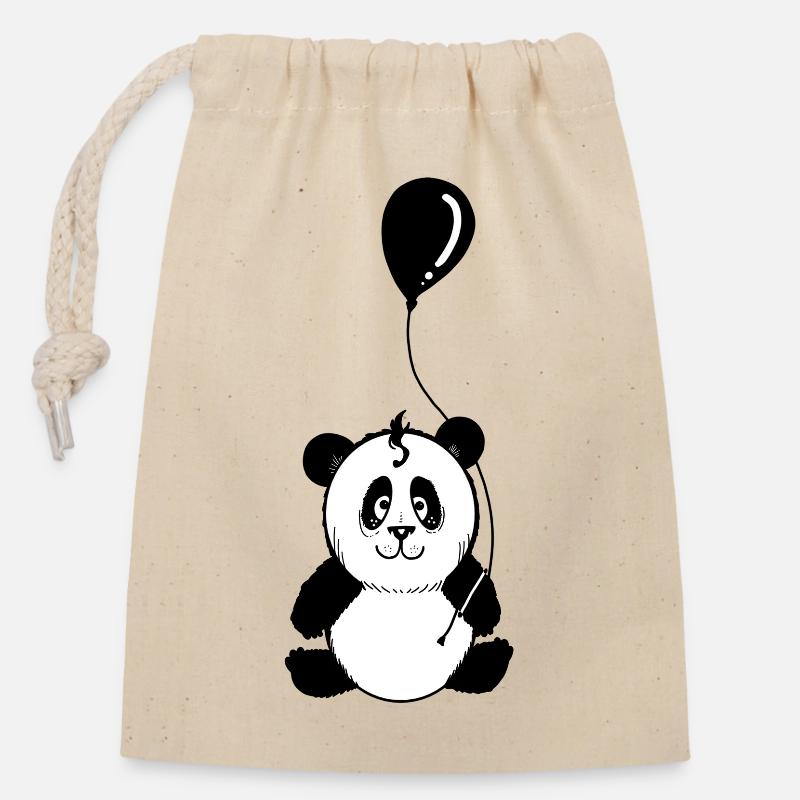 Panda with black balloon - Closable cotton gift bag (14x20cm) - nature