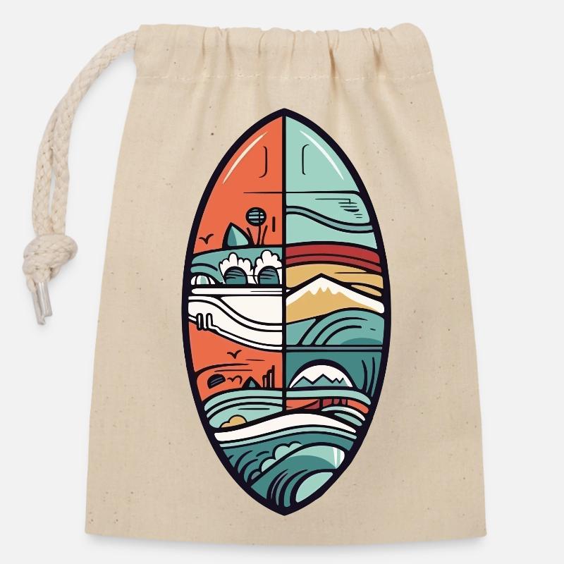 Planche de surf - Sac cadeau en coton avec cordon (14 x 20 cm) - nature