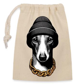 Windhund Hund cool Goldkette Geschenk - Verschließbarer Geschenkbeutel aus Baumwolle (14x20cm) - Natur - Vorne