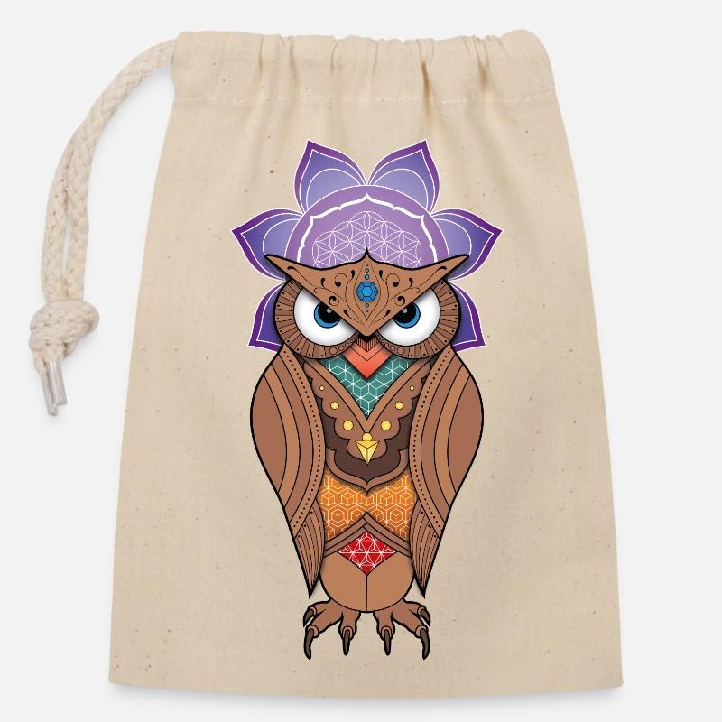 Eule - Verschließbarer Geschenkbeutel aus Baumwolle (14x20cm) - Natur