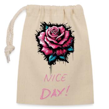 Rose NICE DAY - Valentine's Day - Closable cotton gift bag (14x20cm) - nature - Front