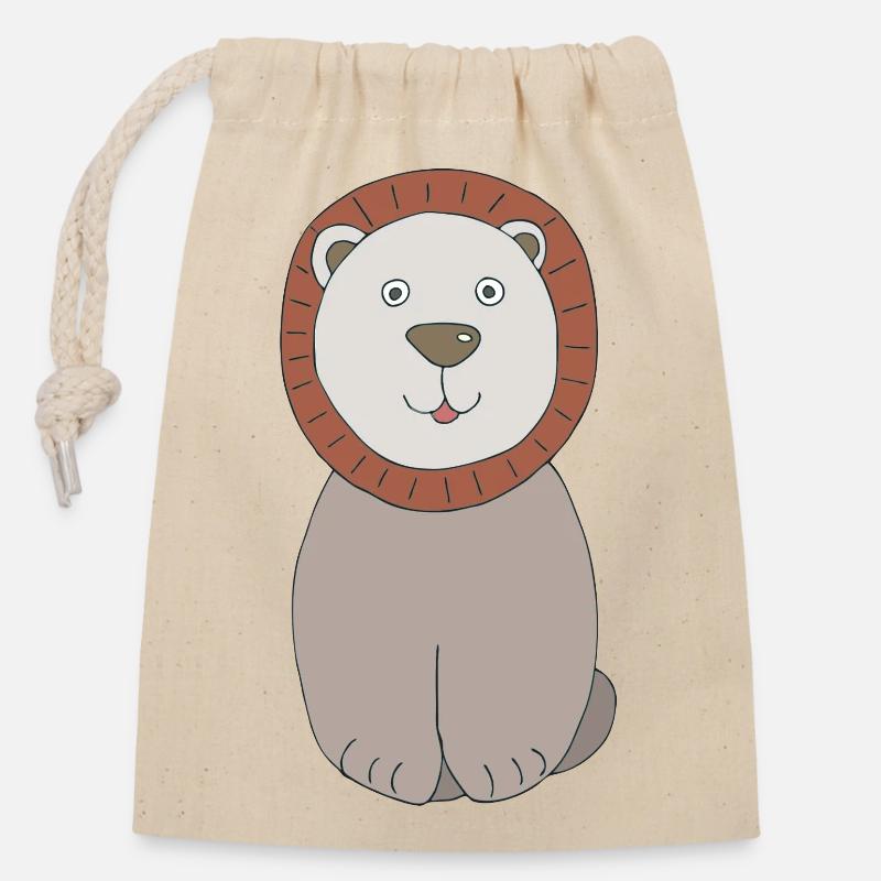 Lion head with friendly face - Closable cotton gift bag (14x20cm) - nature