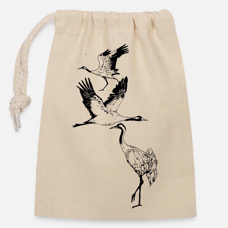 CRANES - Closable cotton gift bag (14x20cm) - nature