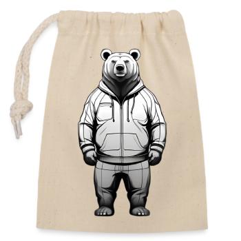 Bär Hoodie Grafik - Verschließbarer Geschenkbeutel aus Baumwolle (14x20cm) - Natur - Vorne