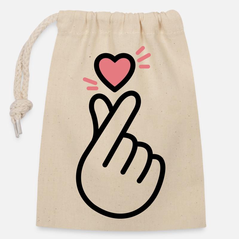 K-Pop Heart - Closable cotton gift bag (14x20cm) - nature