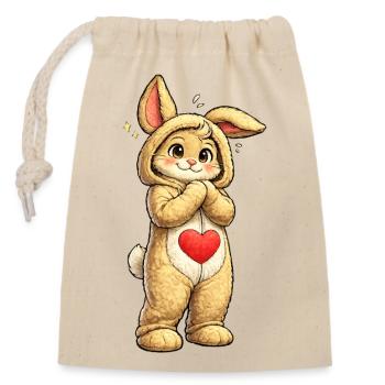 Shy bunny with red heart - Closable cotton gift bag (14x20cm) - nature - Front