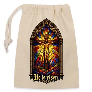 Resurrection He is Risen Easter Jesus - Closable cotton gift bag (14x20cm) - nature - Front