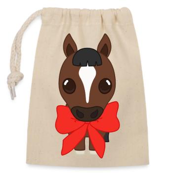 Bangs with red ribbon - Closable cotton gift bag (14x20cm) - nature - Front