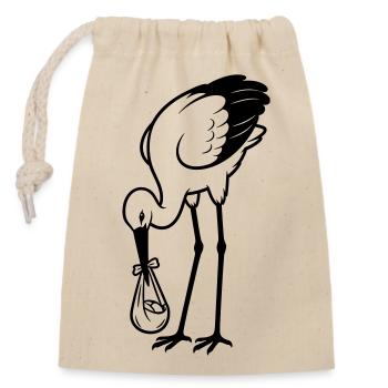 Storch-Baby - Verschließbarer Geschenkbeutel aus Baumwolle (14x20cm) - Natur - Vorne