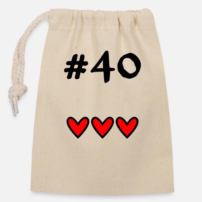 40 ANS. 40e ANNIVERSAIRE. ANNIVERSAIRE 40 ANS. # - Sac cadeau en coton avec cordon (14 x 20 cm) - nature