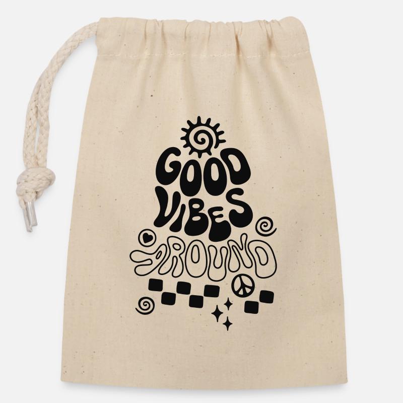 Good Vibe Around Retro Spruch - Verschließbarer Geschenkbeutel aus Baumwolle (14x20cm) - Natur