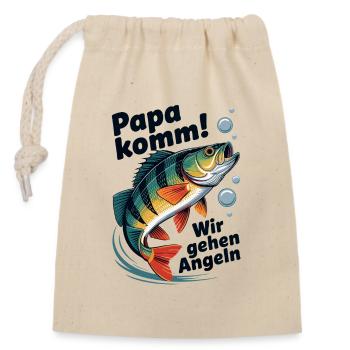 Papa komm wir gehen Angeln springender Barsch - Verschließbarer Geschenkbeutel aus Baumwolle (14x20cm) - Natur - Vorne