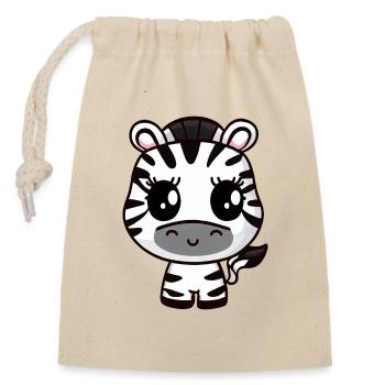 Süßes Kawaii Zebra, Charmantes Tierdesign - Verschließbarer Geschenkbeutel aus Baumwolle (14x20cm) - Natur - Vorne