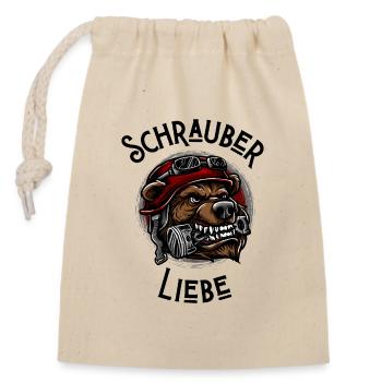 Schrauberliebe - Verschließbarer Geschenkbeutel aus Baumwolle (14x20cm) - Natur - Vorne