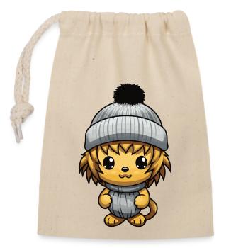 Lion Animal Bébé Bande Dessinée Hiver - Sac cadeau en coton avec cordon (14 x 20 cm) - nature - Devant
