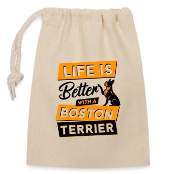 Life is Better with a Boston Terrier - Vektor - Verschließbarer Geschenkbeutel aus Baumwolle (14x20cm) - Natur - Vorne