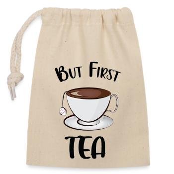 But First Tea - Closable cotton gift bag (14x20cm) - nature - Front