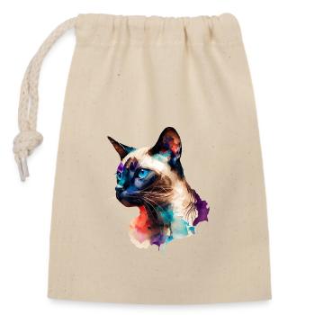 Multi-colored portrait of a Siamese cat Watercolor - Closable cotton gift bag (14x20cm) - nature - Front