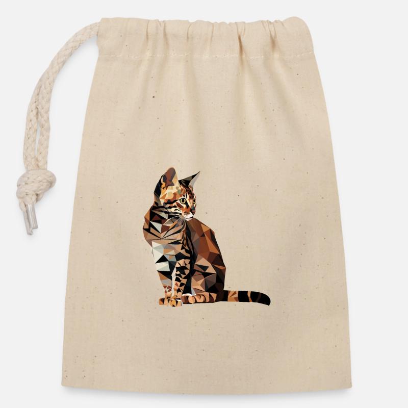 Bengal Cat in Polygon Style - Geometric - Closable cotton gift bag (14x20cm) - nature