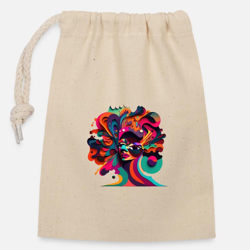 ABSTRACT - Closable cotton gift bag (14x20cm) - nature