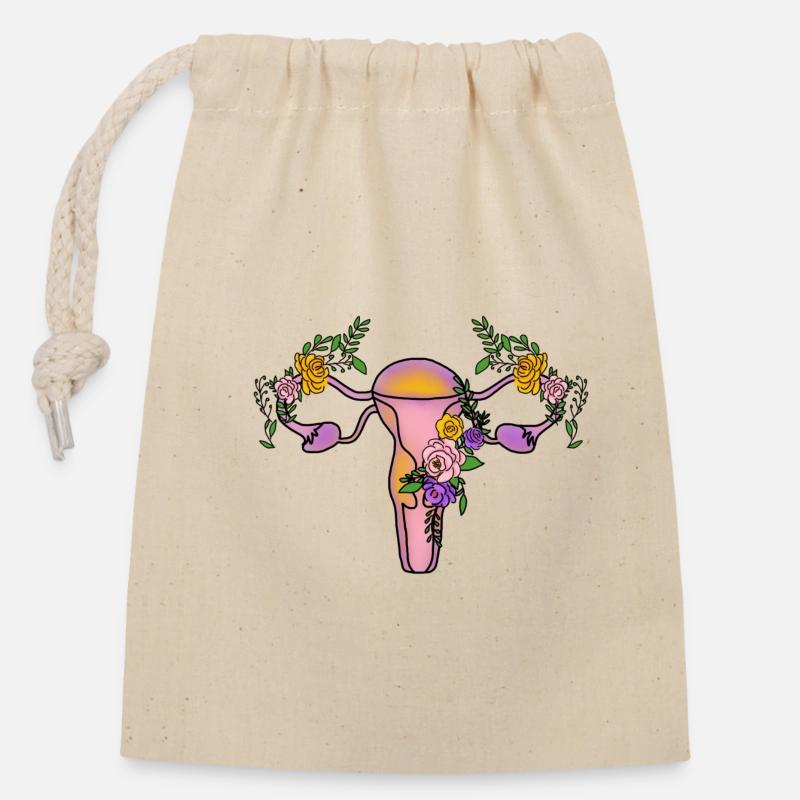 Blumiger Uterus - Verschließbarer Geschenkbeutel aus Baumwolle (14x20cm) - Natur
