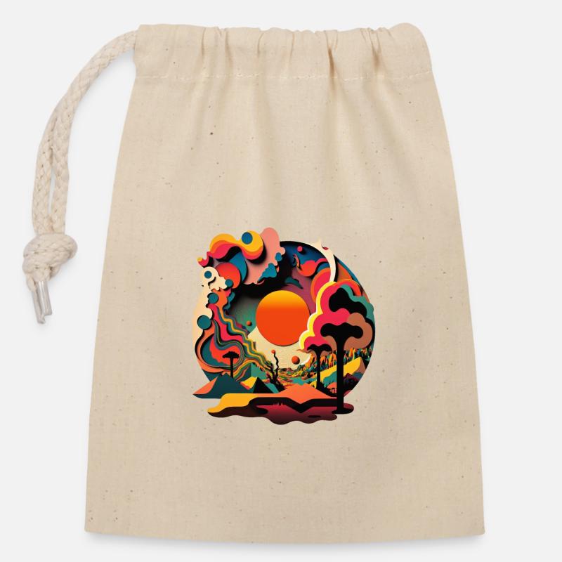 Psychedelic Sunscape - Retro Style Art - Closable cotton gift bag (14x20cm) - nature