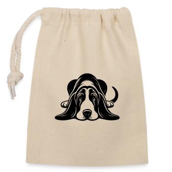 Conception vectorielle de chien de basset couché - Sac cadeau en coton avec cordon (14 x 20 cm) - nature - Devant