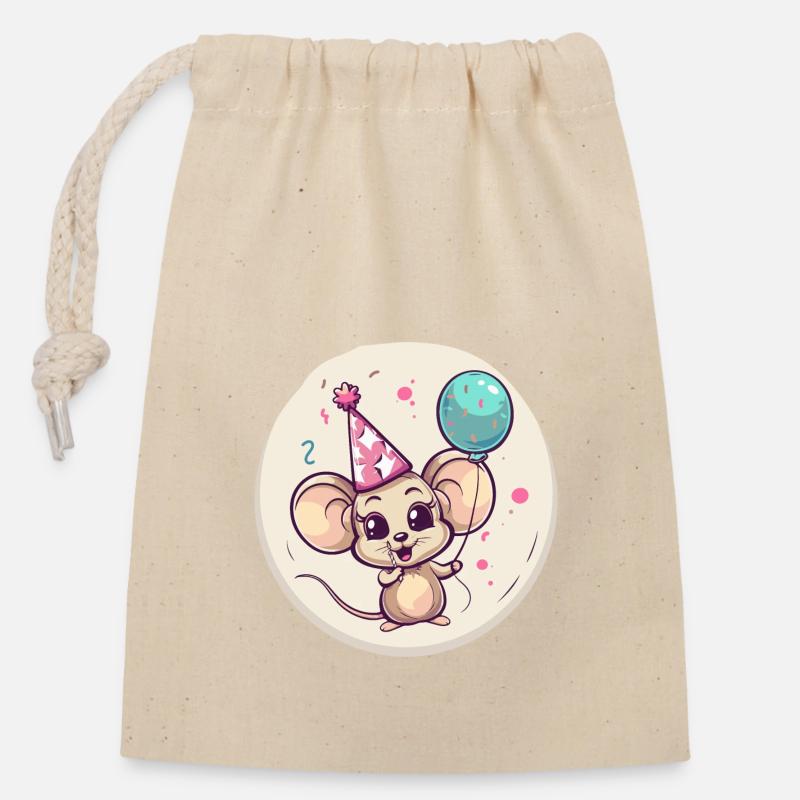 Maus Geburtstag Comic - Verschließbarer Geschenkbeutel aus Baumwolle (14x20cm) - Natur
