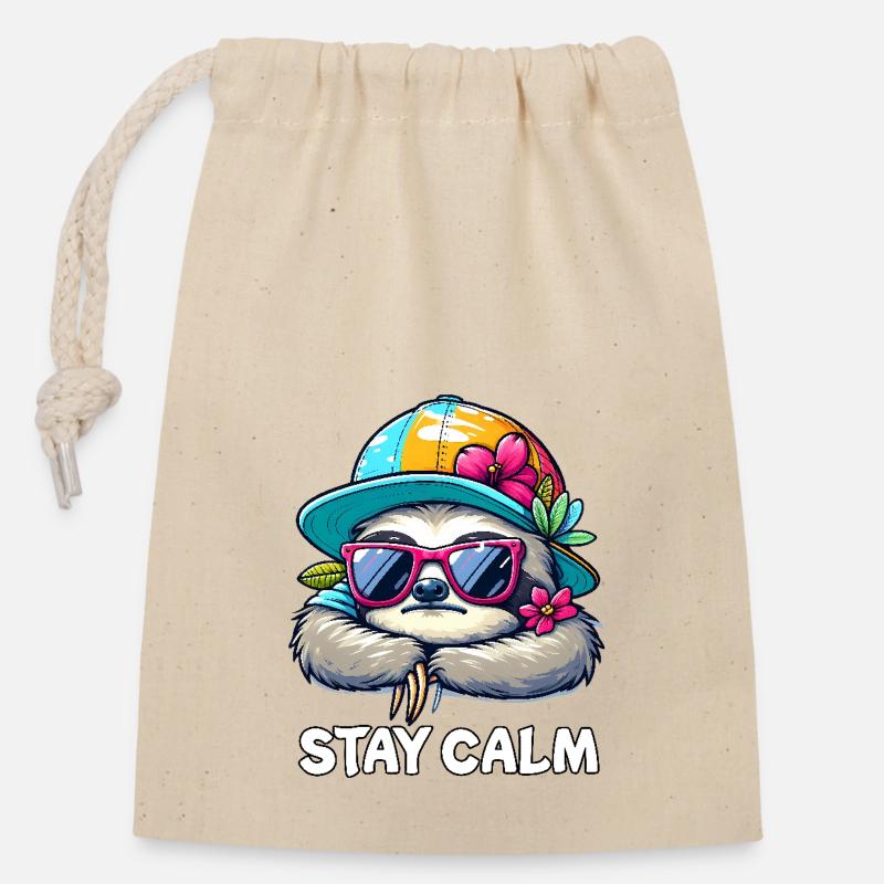 Sloth - Closable cotton gift bag (14x20cm) - nature