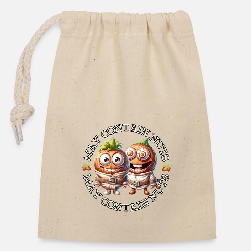 May contain traces of nuts - crazy nuts - Closable cotton gift bag (14x20cm) - nature