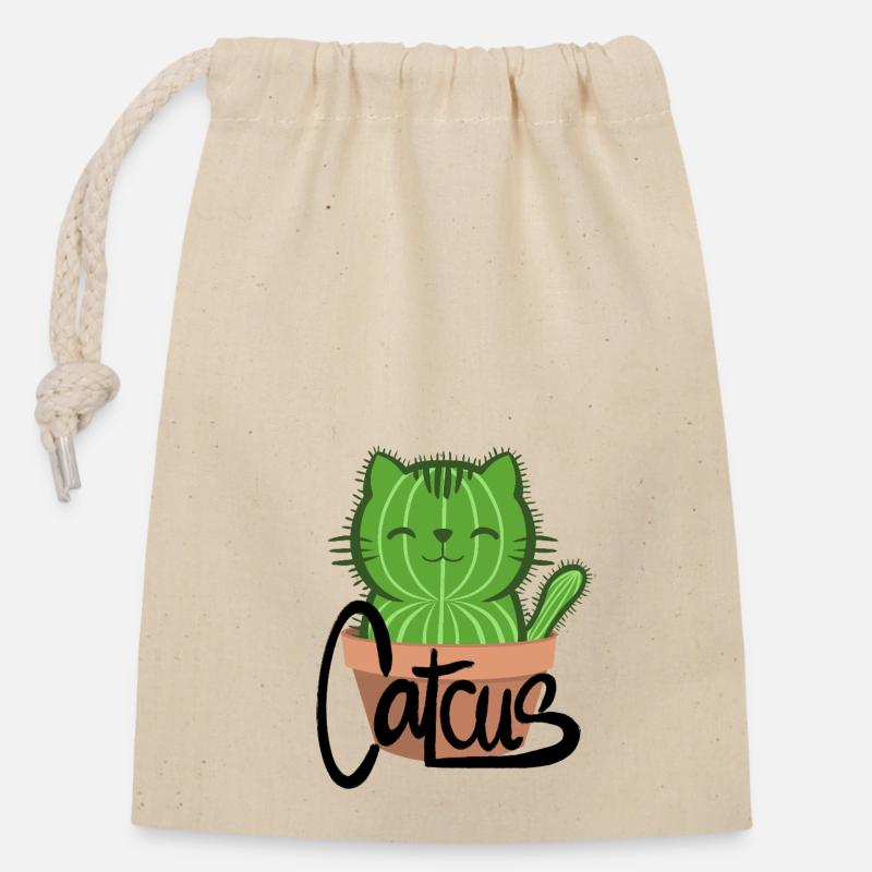 Catcus - Sac cadeau en coton avec cordon (14 x 20 cm) - nature