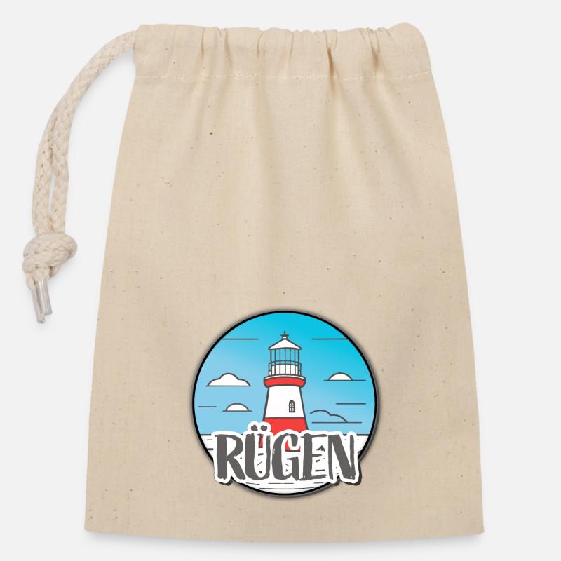 Maritim - Leuchtturm Rügen - Verschließbarer Geschenkbeutel aus Baumwolle (14x20cm) - Natur