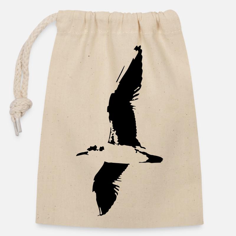 Möwe, Silhouette -T-Shirt - Verschließbarer Geschenkbeutel aus Baumwolle (14x20cm) - Natur