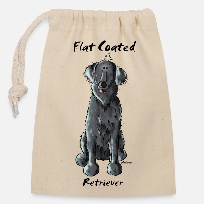 Witziger Flat Coated Retriever - Hund - Verschließbarer Geschenkbeutel aus Baumwolle (14x20cm) - Natur